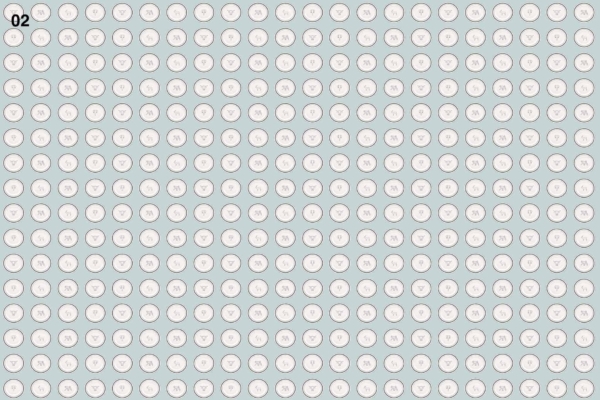 Circular grid, numbers 1 to 180, even spacing, light gray background, "02" in bold top left corner.