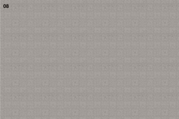 A grey patterned background with a subtle, intricate design resembling a crosshatch or woven texture, reminiscent of the spray from a sprinkler. The number "08" is displayed in black in the top left corner.