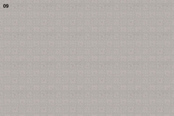 Wallpaper with a subtle beige and grey noise pattern, evoking the gentle mist of a sprinkler. Consistent texture throughout, with "09" in small black text at the top left corner. Elements: beige, grey noise pattern, small black text.