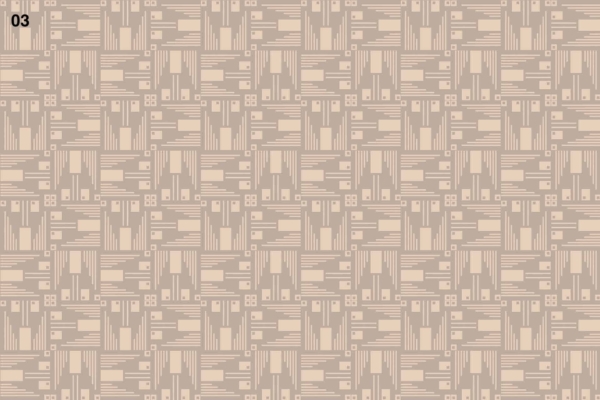 Wallpaper features:

- Repetitive geometric motif
- Various rectangles, lines, and dots
- Shades of beige and cream
- Reminiscent of relief printing techniques
- "03" visible in the top-left corner

Ideal for search terms: geometric motif, beige and cream wallpaper, relief printing design, repetitive pattern wallpaper.