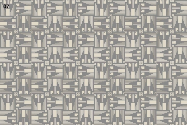 Seamless geometric pattern wallpaper: grayish lines, gray blocks, repetitive abstract design, rectangles, squares, lines, structured grid-like appearance; number "07" in the top left corner.