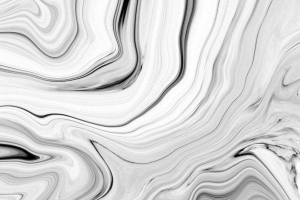 Abstract black and white marble texture wallpaper featuring flowing, wavy lines creating intricate patterns. The image showcases a blend of light and dark shades, presenting a dynamic and fluid appearance. Key elements: black, white, marble texture, wavy lines, intricate patterns.