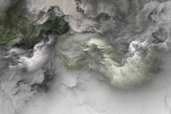 Swirling, cloud-like textures; varying shades of green and gray; dynamic visual effect; organic patterns; seamless color blend and transition; depth and movement; palpable force field.
