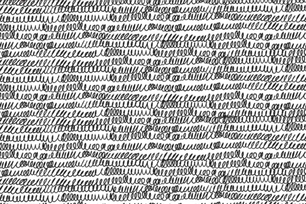 Abstract wallpaper featuring black, continuous, densely packed squiggly lines on a white background. Intricate patterns with loops and curls evoke tangled cords of an old phonecall, creating chaotic yet uniform texture. Key elements: black squiggly lines, white background, intricate patterns, loops and curls.