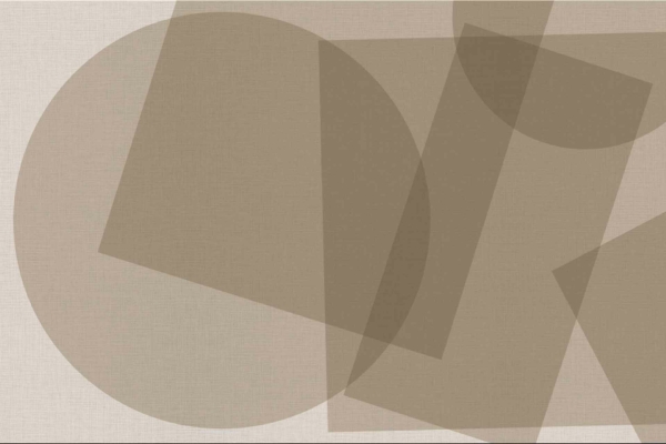 Abstract design features overlapping semi-transparent beige geometric shapes such as circles, squares, and rectangles against a textured light gray background. The layered arrangement showcases varying shades and opacities, evoking the serene tranquility of a siesta. Key elements include beige geometrical forms, subtle transparency effects, and a soft light gray backdrop.