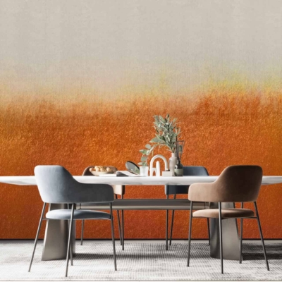 The wallpaper features a gradient design, transitioning from beige at the top to orange at the bottom. The colors include light beige, cream, tan, peach, and vibrant orange. Keywords: gradient wallpaper, beige to orange gradient, modern wall design.
