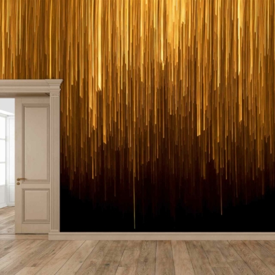 Wallpaper features vertical golden streaks cascading from the top, creating a striking visual effect like hand-painted art.
