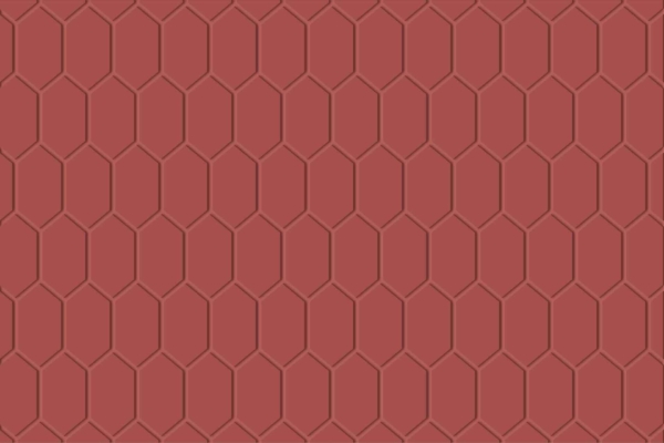Red hexagons in a repeating pattern with a faint 3D effect. Uniformly spaced, creating depth and texture. Structured geometric appearance.