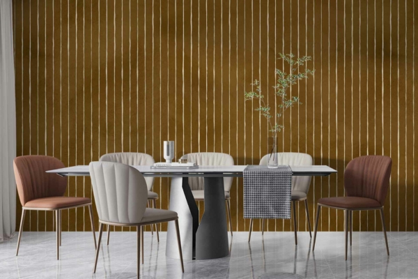 Vertical golden stripes. Elegant, bold design. Curated gallery feel. Touch of sophistication and luxury.
