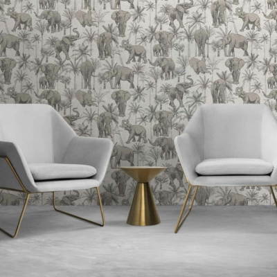 The wallpaper features illustrations of various animals, such as elephants, against a backdrop of trees. The color palette is subdued, evoking the serenity of early March.