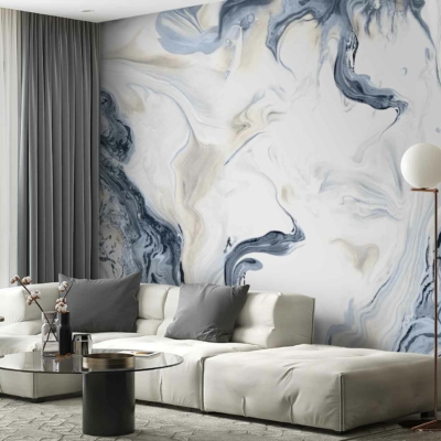 Blue, white, and grey marbled design.