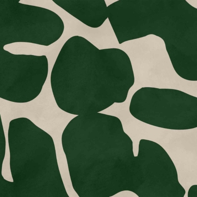 Abstract wallpaper featuring solid landing of irregular dark green shapes against a light beige background. The uneven, organic, camouflage-like pattern creates a contrasting and visually engaging design. Key elements: dark green shapes, light beige background, irregular and organic pattern.