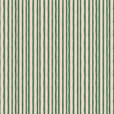 Wallpaper in mint condition featuring vertical green stripes on a light beige background. Stripes are irregularly shaped and unevenly spaced, creating a wavy effect. Colors: green, light beige. Elements: vertical stripes, wavy pattern, irregular spacing.