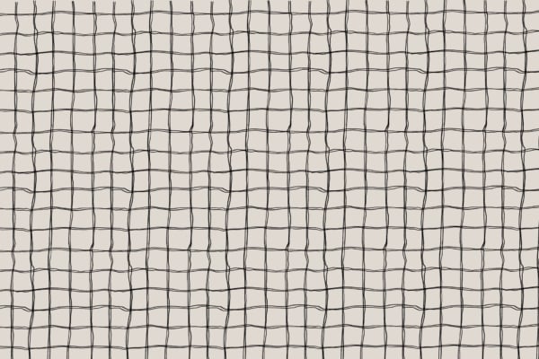 Wallpaper featuring a hand-drawn A grid pattern with slightly wavy and irregular black lines on a light grey background. The imperfect grid creates varying-sized gaps between the intersecting lines.
