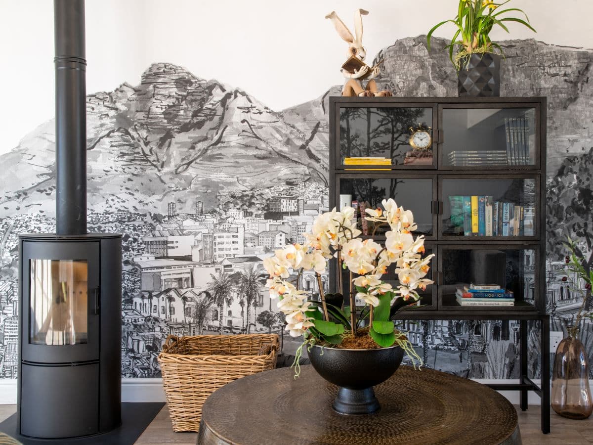 Sitting room wallpaper with a Cape Town inspired wall design