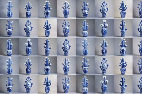 A 6x6 grid of blue and white vases features intricate designs. The wallpaper showcases:
- **Hand-painted flowers:** Delicate floral patterns, similar to Ming dynasty art
- **Cacti shapes:** Detailed botanical illustrations
- **Colors:** Predominantly blue and white with hints of green
Themes: Floral elegance, botanical elements