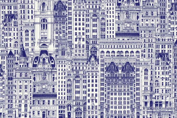 The illustration is a monochromatic cityscape featuring densely packed high-rise buildings in blue tones. Architectural styles vary eclectically, presenting a rich tapestry of windows, doors, and decorative elements. The intricate drawing emphasizes finer details such as cornices, balconies, and ornate facades. Echoing the aesthetic of set design from the Australian drama Neighbours, this detailed pattern creates an immersive urban landscape for wallpaper use.
Key Elements:
- Monochromatic blue tones
- Densely packed high-rise buildings
- Eclectic mix of architectural styles
- Detailed windows and doors
- Decorative elements (cornices, balconies)