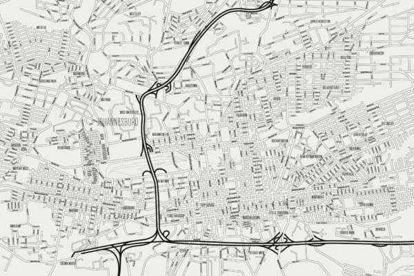 Here's a concise description of a detailed black-and-white map of Johannesburg, focusing on its use as wallpaper:

---

**Map Description:**
- **Type:** Black-and-White Map Wallpaper
- **Features:** 
  - Streets, highways, railway lines.
  - Major roads and neighborhoods prominently highlighted.
  - Intricate linework showing urban layout and infrastructure.
  - All thoroughfares meticulously marked with names.

**Wallpaper Elements:**
- **Lines and Shades:** Varied line thickness to represent different types of roads; grayscale tones for depth.
- **Colors:** Only black (lines) and white (background).

Perfect for those searching for an illustrative yet functional background that celebrates the complex infrastructure of Johannesburg. 

---