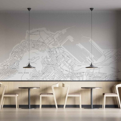 The wallpaper features a large, grayscale map of Cape Town's streets, with detailed lines and intersections. Colors include various shades of gray, from light to dark, creating a monochromatic theme.