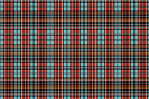 Red, black, and cyan intersecting lines create a tartan plaid pattern. Square shapes vary in color and width, evoking traditional clay tiles. Elements: repetitive lines, red squares, black stripes, cyan bands.