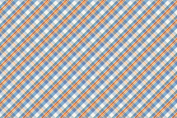 A diagonal plaid pattern featuring intersecting lines of blue, orange, white, and light green. The design creates a grid-like appearance with small, contiguous squares and parallelograms. The overall effect is a colorful, repetitive geometric motif.