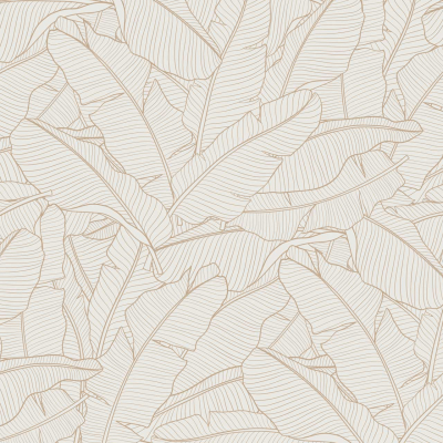 Seamless pattern of outlined banana leaves, shades of beige and cream, Golden Hour ambiance. Dense, overlapping design, textured and layered appearance. Fine intricate lines add depth and detail.