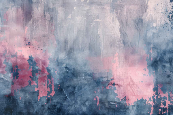 Textured abstract wallpaper featuring predominantly blue and pink hues, with guided brushstrokes and splashes of color. Cloudy, dynamic appearance filled with various shades and intensities of blue and pink. Moody and expressive overall mood.