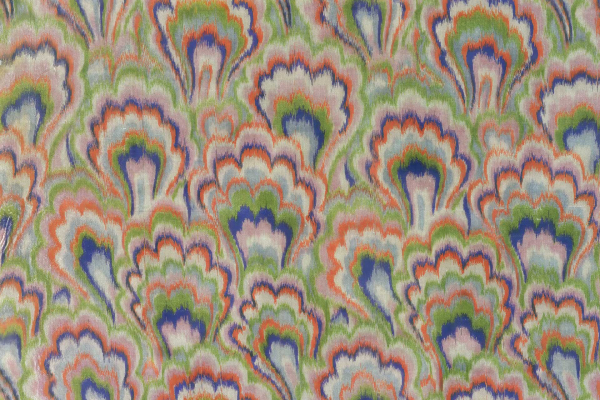A vibrant, multicolored wallpaper with abstract, fan-shaped motifs. Features layers of green, blue, orange, and purple hues. An intricate design creates a dynamic and energetic visual effect.
