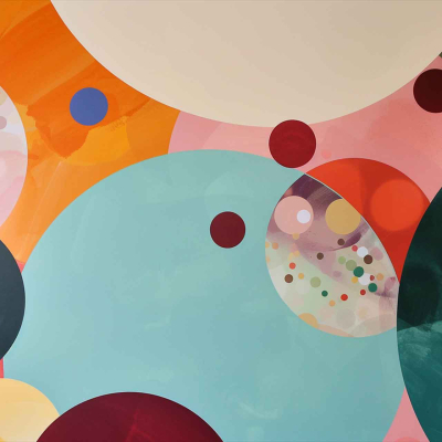 A vibrant, colorful wallpaper with overlapping circles of different sizes in orange, blue, pink, red, and green. Textured patterns add depth and dynamism to the circular motifs. A visually engaging composition ideal for artistic exploration.