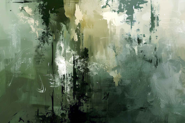 This abstract wallpaper showcases a dynamic blend of dark green, light green, and beige shades. Bold, textured brushstrokes and layered patterns create an impression of depth and movement, reminiscent of an artful journey. Light streaks add contrast to the darker sections, enhancing the composition's visual interest. This piece is perfect for those seeking a sophisticated yet lively backdrop with rich textural elements. Keywords: dark green, light green, beige shades, bold brushstrokes, textured layers, light streaks.