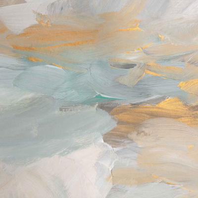 Abstract wallpaper features broad, sweeping brushstrokes in soft pastel tones of blue, gold, white, and beige. The colors gently blend and overlap to create a delicate, ethereal effect under soft light. Perfect for adding an elegant and serene ambiance to any space.