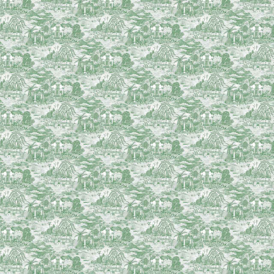 This detailed wallpaper pattern showcases vibrant jungle scenes in green and white, ideal for fabric applications. The design features zebras, giraffes, and lions among lush foliage and tropical trees. The monochromatic color palette creates an exotic escape perfect for urban spaces. Key elements include animals (zebras, giraffes, lions), lush foliage, tropical trees; colors: green and white.