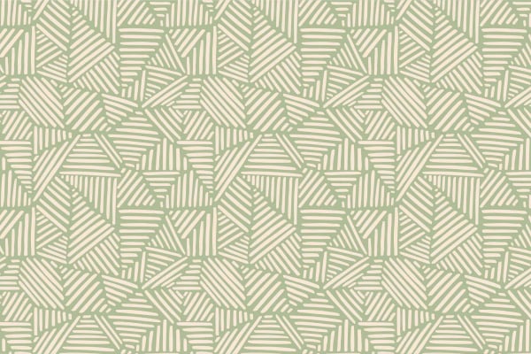 Abstract pattern wallpaper featuring off-white line drawings of geometric shapes—triangles, rectangles, and trapezoids—arranged in a mosaic-like manner on a light green background. Uniformly spaced lines create a cohesive, repetitive design reminiscent of precision in metalworking. Elements: off-white geometric shapes, light green background.