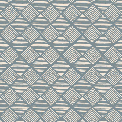 A seamless wallpaper pattern featuring diagonal diamond shapes filled with evenly spaced horizontal lines. The diamonds are arranged in a grid, alternating between blue and white colors. This geometric design provides a visually engaging motif, perfect for stylish décor with its striking blue and white contrast.