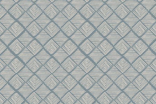 A seamless wallpaper pattern featuring diagonal diamond shapes filled with evenly spaced horizontal lines. The diamonds are arranged in a grid, alternating between blue and white colors. This geometric design provides a visually engaging motif, perfect for stylish décor with its striking blue and white contrast.