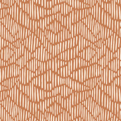 Abstract pattern featuring irregular, vertical brown lines on a beige background. The lines vary in length and thickness, intersecting to create a chaotic yet visually engaging texture. This design has a hand-drawn, organic feel reminiscent of intricate metalworking techniques. Key elements include brown lines and beige background.