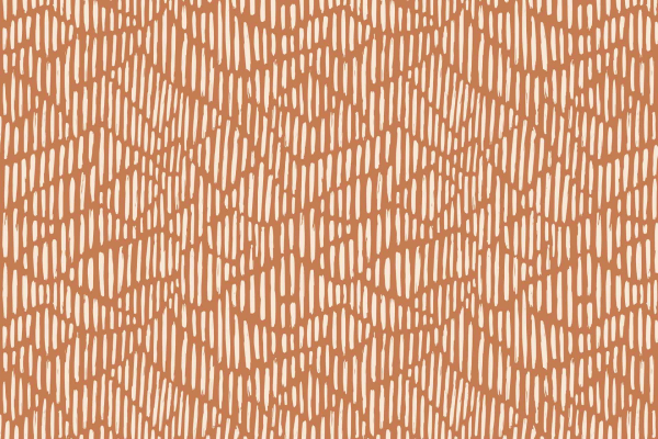 Abstract pattern featuring irregular, vertical brown lines on a beige background. The lines vary in length and thickness, intersecting to create a chaotic yet visually engaging texture. This design has a hand-drawn, organic feel reminiscent of intricate metalworking techniques. Key elements include brown lines and beige background.