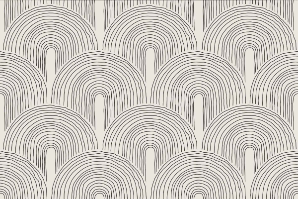 Repetitive arch shapes, closely spaced black lines, white background, staggered formation, visually textured design.