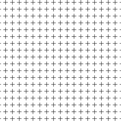 White background with a uniform pattern of small, black plus signs (+) evenly spaced throughout. Clean and minimalistic design enhances a sense of discovery. Elements: white, black, plus signs (+), evenly spaced, meticulous design.