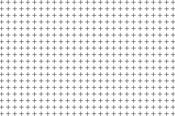 White background with a uniform pattern of small, black plus signs (+) evenly spaced throughout. Clean and minimalistic design enhances a sense of discovery. Elements: white, black, plus signs (+), evenly spaced, meticulous design.