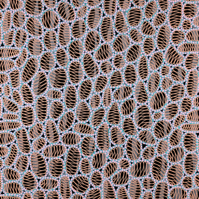Abstract wallpaper with a dense pattern of small, overlapping oval shapes. Predominantly brown ovals accented with blue and white highlights. The design creates a textured, woven appearance on a dark background. Elements include overlapping ovals and textured weave effect. Key colors are brown, blue, white, and dark tones.