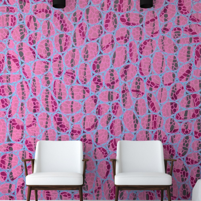 Abstract pattern wallpaper featuring pink, purple, and light blue shapes.