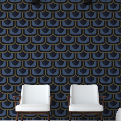 Cubist wallpaper with olive and gold geometric pattern