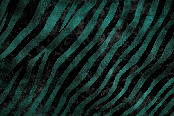Abstract wallpaper with wavy, zebra-like stripes in dark green and black. Textured, mottled effect for a distressed, grungy appearance. Reminiscent of Striped Command motif. Elements: wavy lines, zebra pattern, textured surface. Colors: dark green, black.