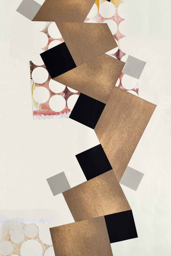 **Creating a Masterpiece: Geometric Abstract Wallpaper**

- **Elements**: Overlapping geometric shapes
- **Shapes**: Rectangles, squares
- **Pattern**: Zigzag from top to bottom
- **Primary Colors**: Black, gold, gray
- **Background Details**: Circular cutouts
- **Revealed Gradients**: Pink, beige, white

This striking wallpaper highlights bold geometric patterns and a sophisticated color palette.