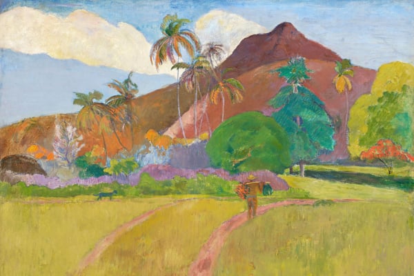 Wallpaper Elements:
- Lush tropical scene
- Mountain backdrop
- Palm trees, vibrant foliage
- Figure walking on a path
Colors:
- Green (foliage, palm trees)
- Blue (sky, mountain shadows)
- White and grey (partly cloudy sky)
- Earthy tones (pathway)
Search Keywords: Tropical landscape wallpaper, mountain backdrop wallpaper, palm tree wallpaper, vibrant foliage painting.