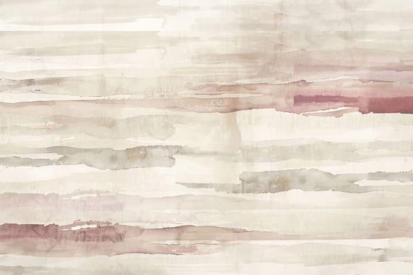 Abstract watercolor artwork features horizontal brush strokes in muted earth tones, creating a path to happiness. The softly blending colors evoke serenity and calmness, with dominant hues of beige and grey accented by subtle hints of mauve. This wallpaper captures the essence of tranquility through its harmonious palette and flowing design.