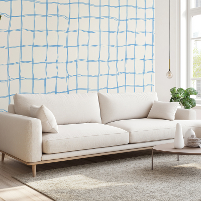 The wallpaper features a blue-grid pattern.