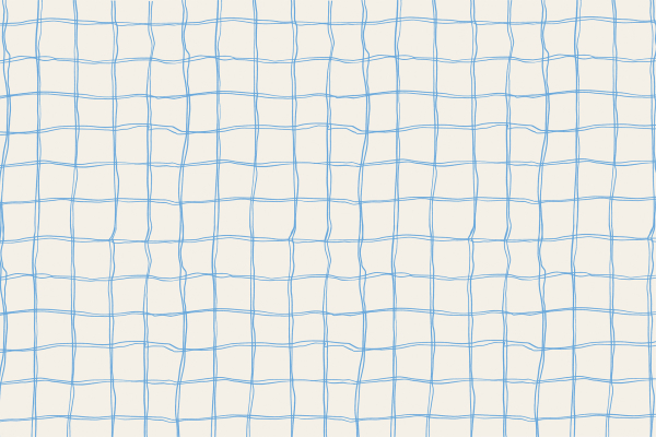 The wallpaper features an abstract pattern of irregular, wavy blue lines forming a grid on a light background. These lines resemble the delicate curves of a vase, creating uneven squares with a hand-drawn appearance. Key elements include wavy blue gridlines and a soft light backdrop.