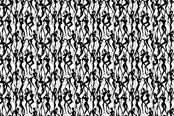 Abstract wallpaper, black and white pattern, intricate design, repetitive, interwoven shapes, flowing shapes, dotted lines, dynamic visual effect.